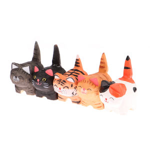 QUANSEN Cartoon Cute Small Animal Desktop Decoration Crafts Innovative And Practical Handmade Wood Carving Cat Ornament