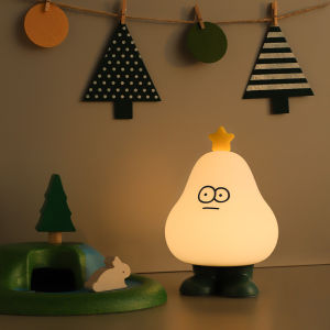 RHPOA Lampu Malam Pear Comel Mahkota Silikon Sentuh Sensor Masa Rechargeable Cahaya Lembut Hiasan Bilik Kanak-Kanak
