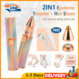 2 In 1 Electric Eyebrow Trimmer USB Rechargeable Waterproof Hair Removal Apparatus Portable Lady Lipstick Eyebrow Trimmer for All Body Parts