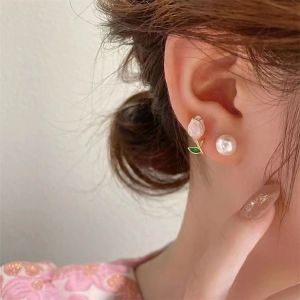 Anting Tulip🌷 Tulip Pearl Earrings Korean Fashion Jewelry Elegant Luxury Design Women Accessories