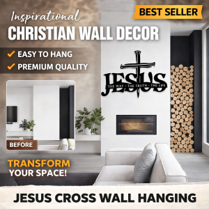 Black Metal Cross Wall Hanging Jesus Wall Hanging Ornament Metal Craft Ornament Good Luck Unique Christian Decor for Living Room