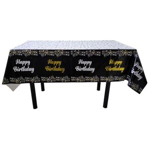 Table Covers Happy Birthday Decor Letter Printed Tablecloth Layout Wedding Birthday Celebration PVC Waterproof (Blue/Pink/Gold/Black)