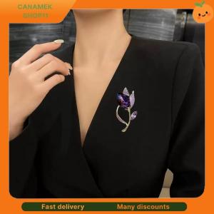 ❣️❣️❣️ Vintage Luxury Purple Crystal Tulip Flower Brooches For Women Elegant Clothes Suit Accessories Lapel Pins Party Jewelry Gifts