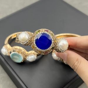 Baroque Freshwater Pearl Cats Eyes Crystal Bracelet for Women Vintage Gemstone AquamarineQuartz Bangle Wed Party Jewelry H260610