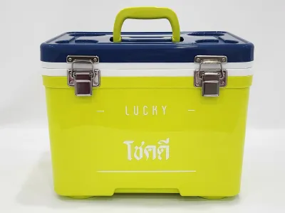 กระติกน้ำคูลเลอร์ ขนาด 12 ลิตร เก็บความเย็นได้ 8 ชั่วโมง (สีเขียวสะท้อนแสง ฝาสีน้ำเงินเข้ม )