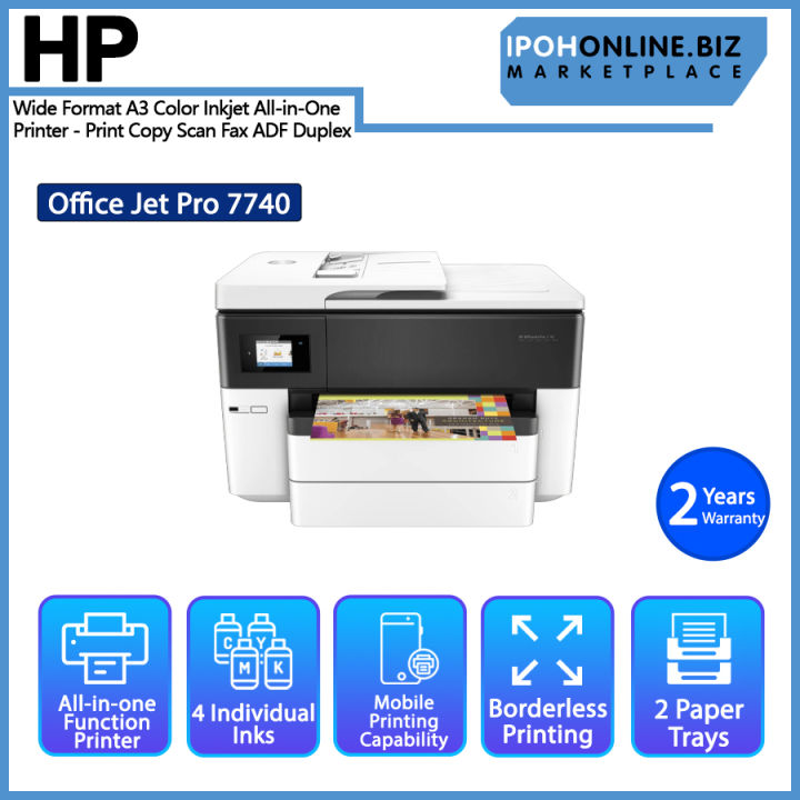 HP OfficeJet Pro 7740 Wide Format A3 Color Inkjet AllinOne Printer Print Copy Scan Fax ADF
