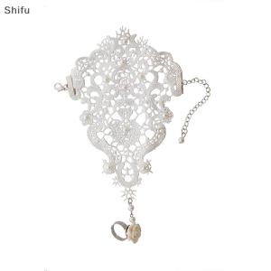 [ShiFu] 1pc Women Goth Rose Beads Flower Lace Slave Glove Adjustable Ring Long Bracelet