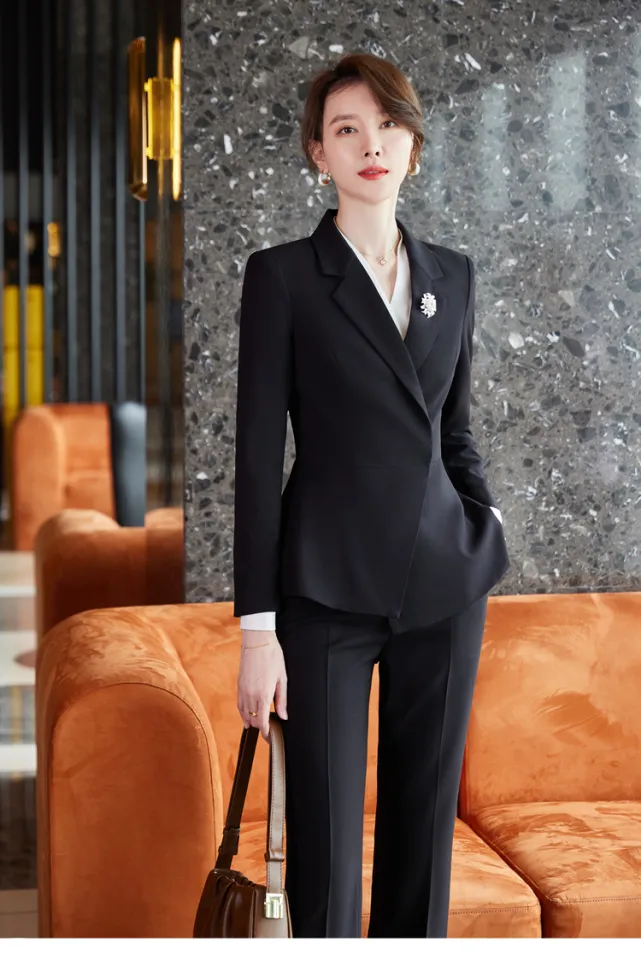 Women Set Tracksuit Full Sleeve Ruffles Blazers Pants Suit Two Piece Set  Office Lady Business Wear Uniform