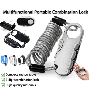 【🔥SG🔥】RICHMENTMALL MTB Mountain Road Bike Anti Theft 3 Digital Security Cable Lock Helmet Cycling Password Lock Essential Cycle Accessories