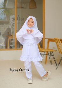 Safa Kids Baju Setelan Putih Anak Perempuan Manasik Haji Seragam Putih Anak Set Hijab Terlaris 2023
