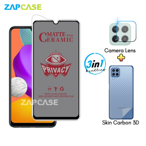 Paket 3in1 Anti Gores Layar Privasi Samsung M22 M32 Free Tempered Glass Camera dan Skin Carbon