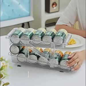 Extendable Can Organizer for Refrigerator table cabinet  Adjustable Width Rolling Can Dispenser