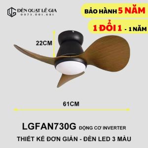 Quạt Trần Mini 3 Cánh Giá Rẻ LÊ GIA LGFAN730V - Chiều Cao 22cm - Sải Cánh 61cm - Bảo Hành 5 Năm