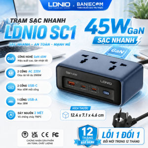 Ổ Điện Đa Năng LDNIO SC1 45W PD/PPS Công Nghệ GaN Chịu Tải 2500W 2 Cổng AC220V Dây 2 Mét