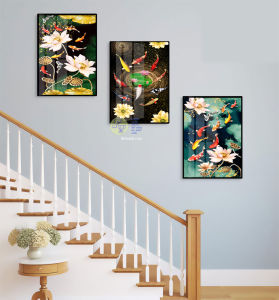 Tranh treo cầu thang - Bộ 3 tấm chất liệu Kim Sa TP Decor