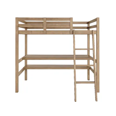 LivingMall Lamer Single Loft Bed Solid Rubberwood Sturdy Durable in 3 Colours - w/ Mattress
