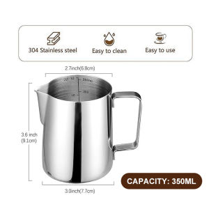 350ML/600ML Milk Frothing Pitcher Stainless Steel Pull Flower Cup Cappuccino Coffee With Scale Jug Mug Cup Milk Boiler Coffee Pitcher Pull Flower Cup Milk Pot Espresso Cups Latte Art Milk Frother Foam Making Accessories Suitable For Barista