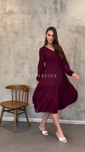 BebeButterfly Long Sleeve Dress Purple