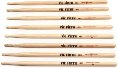 Vic Firth American Classic Hickory 5A Drumsticks Wood (P5A.3 + 5A.1) (Pack Of 3 Sticks Plus 1 Pair FREE)