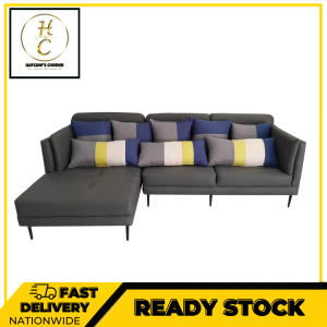 ENZO MINIMALIST L-SHAPE  SOFA SET WITH INCLUDING 8 PILLOWS AND 5 INCHES FOAM THICK - HATCHIES CORNER