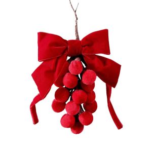 WENQI Treo Vật trang trí Giáng sinh hình nơ nhung Vải màu đỏ. Hình dạng vòng hoa. Vòng hoa Giáng sinh treo trang trí Lễ hội Hình quả nho Đồ trang trí treo hình chùm nho Giáng sinh Trang trí nhà cửa theo phong cách lễ hội.
