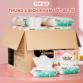 Thùng 10 bịch Khăn ướt cao cấp Topgia 80 tờ mềm mại Khăn giấy ướt không mùi tiết kiệm an toàn cho mọi làn da