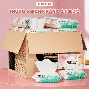 Thùng 10 bịch Khăn ướt cao cấp Topgia 80 tờ mềm mại Khăn giấy ướt không mùi tiết kiệm an toàn cho mọi làn da