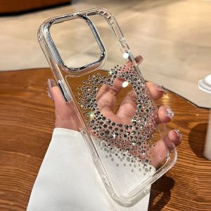 For iPhone 16 Pro Max Luxury Diamond Case Women Girls Love Heart Cover for iPhone 15 14 12 11 13 Pro Max 16 Plus Clear Cases