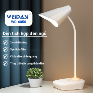 Đèn để bàn họcĐèn học tích điện đèn học chống cận WEIDASI WD-0672WD-6050 có 3 chế độ sáng đổi màugấp gọn nút bấm cảm ứng siêu nhạycó hộp đựng dụng cụ giá để điện thoại cắm trực tiếp và tích điện.HÀNG CHÍNH hÃNG