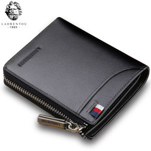 LAORENTOU Ví Nam Ví ngắn da Thật Đựng Thẻ Ví nam ví có khóa kéo Ví tiêu chuẩn thường ngày cho nam kèm hộp quà tặng