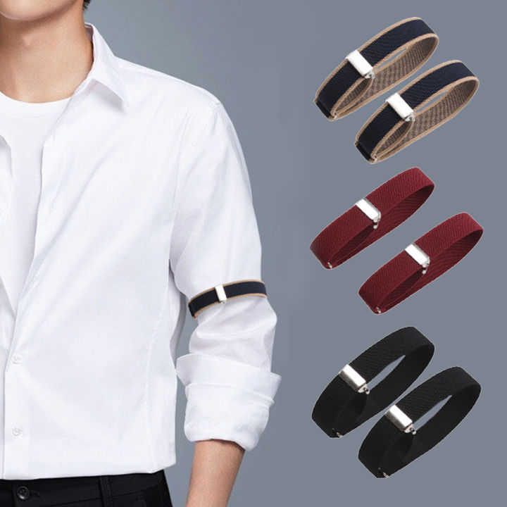ปลอกแขนเสื้อเชิ้ตทางการแขนที่ยึดสายรัดถุงเท้ายาวสำหรับสุภาพบุรุษ,1คู่ยืดหยุ่นได้มีที่จับแขนสายรัดแขนปรับได้ป้องกันการเสื้อผ้าลื่น