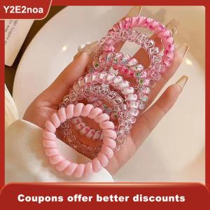 【Y2E2noa】 6Pcs Candy Color Hair Rope Lady Summer Telephone Wire Elastic Hair Band Frosted Spiral Cord Rubber Hair Tie Stretch Headband
