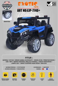 Mobil Aki Anak Exotic EJP7740+ Ban Eva/ Karet 12V7Ah Mesin Ganda 2x390 Watt