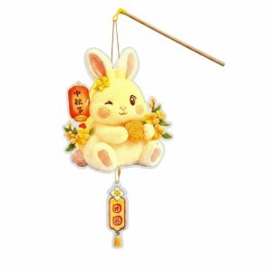 MUKANG Handmade Bunny Lantern Glowing PVC Paper Rabbit Flower Lantern Chinese Vintage Lantern Traditional Mid Autumn Lantern Mid Autumn Festival