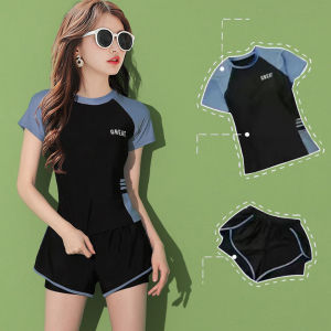 ชุดว่ายน้ํา แขนสั้น และกางเกงขาสั้น เอวสูง เหมาะกับเดินชายหาด สไตล์สปอร์ต สําหรับผู้หญิง จํานวน 2 ชิ้น 30060