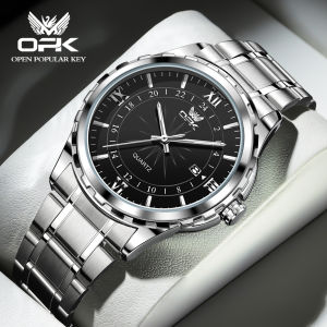 OPK watch for men waterproof 2024 original imported quartz silver black watch for mens dual calendar luminous stainless steel Men Casual Watches