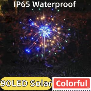 Outdoor Solar Lights Garden Decorative Lights Solar Landscape Lights DIY Lights Fairy Firework Lights 120 LED Powered 40 Copper Wires For Walkway Patio Lawn Backyard Christmas Party Decoration (Warm Colors)