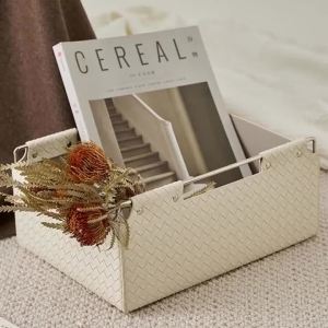 Sacesr Leather Woven Storage Basket Minimalist Rectangular Storage Modern Luxury Sundries Organizer Multifunctional Makeup Q3P9R