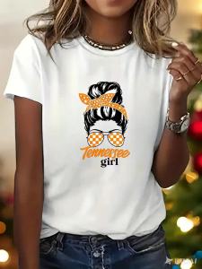 Cute Fashion Glasses Print T-Shirt Womens Round Neck Top Spring Summer Casual Short Sleeve