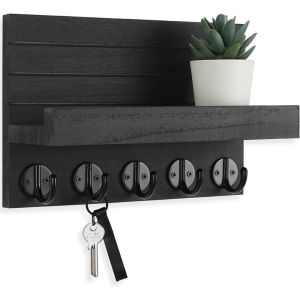 GOUPO Decorative Key Holder for Wall Wooden with Shelf Key Hanger High Quality Large Key Hooks Key and Mail Holder For Bags Coats