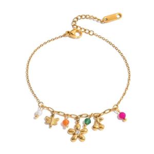 Delicate Floral Designs Stainless Steel Adjustable Chain Bracelet for Women Girls Gift