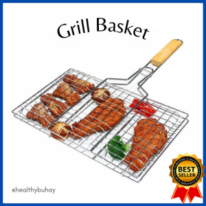 Portable grill basket stainless steel grilled fish basket with detachable handle perfect for grilling vegetables fish shrimp-additional grilling mat