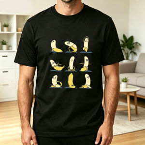 Funny Cartoon Banana Yoga Poses Graphic Tee Breathable Short Sleeve Tops Meme Humor Regular Fit Daily Gym Casual Outfit