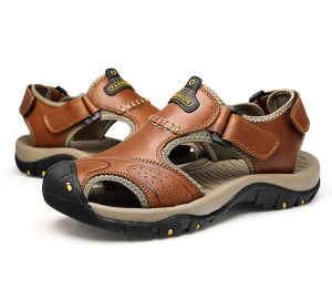Summer Cowhide Sandals for Men Outdoor Sports Wading Climbing Beach Hiking Genuine Leather Sandal Lightweight Non-slip Shoes Adjustable Sandals