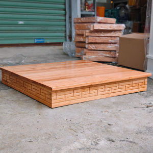 Combo Bục tam cấp gỗ xoan hoa sen và bàn kê bàn Thần Tài Thổ Địa gỗ xoan