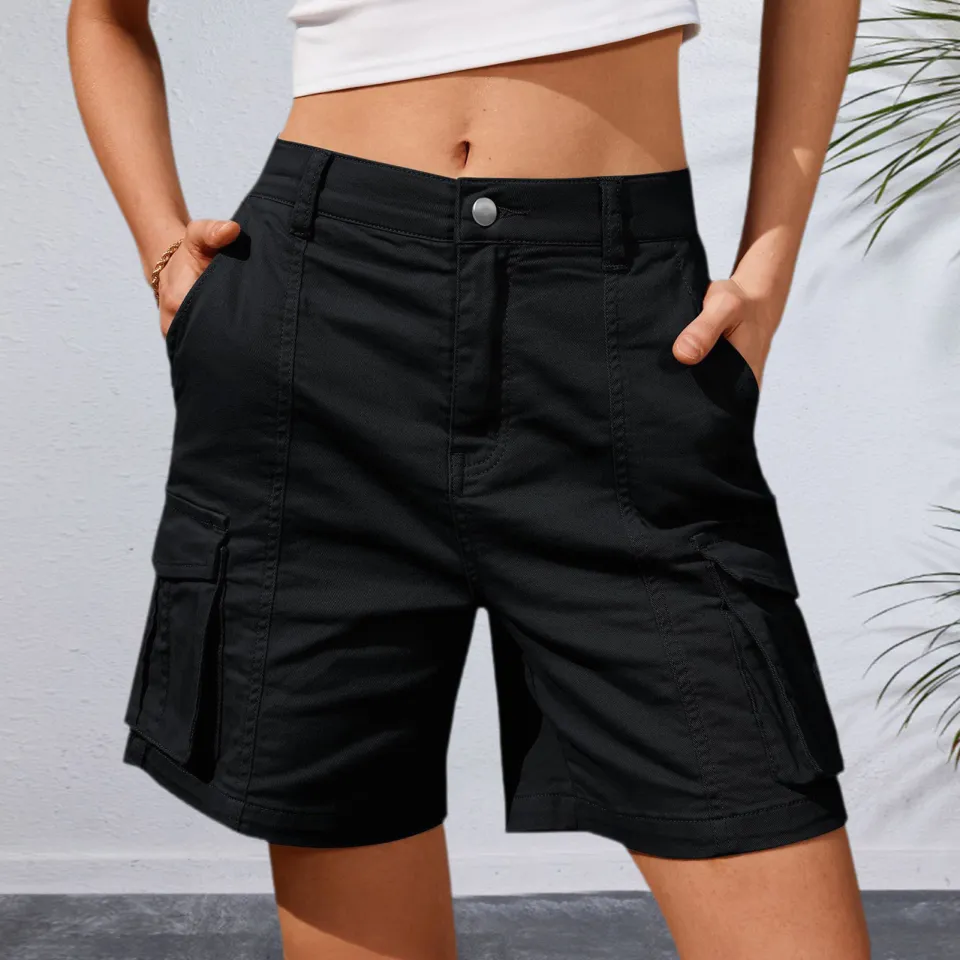 Women Cargo Shorts High Waist Shorts High Waist Wide Leg Cargo