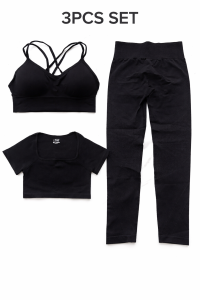 3PCS Women Seamless Activewear Set – Sports Bra + Crop Top + High Waist Leggings Gym Outfit | Stretchy Nylon Spandex Workout Set | Slim Fit Yoga Fitness Running Suit for Women