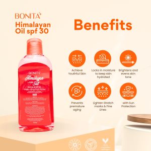Bonita Himalayan Pink Salt Face and Body Oil with SPF 30 Korean Citron Collagen Moringa | Organic