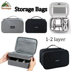 Termaya Cable Storage Bag Data Organizer For Power Bank Charger U Disk Earphones Electronic Accessories Black/Gray