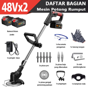 Potong tanpa kabel BAIPUXI Mesin Pemotong Rumput 48V 2 baterai 99990w 380000rpm/menit Satu set pisau gratis Roda yang bisa dilepas Tersedia rumput dan semak Mesin Potong Rumput listrik mesin Rumput elektrik Pemotong rumput batrai alat potong rumput